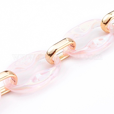透明アクリル＆ccbプラスチックリンクアズキチェーン  クイックリンクチェーン  ピンク  34.5x21x5.5mmと19x12x4.5mm  約39.37インチ（1m）/連&nbsp;AJEW-JB00911-05-1