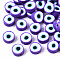 Handmade Polymer Clay Beads, Flat Round with Evil Eye, Dark Violet, 9~10x3.5~4.5mm, Hole: 1.5mm