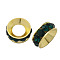 Brass Rhinestone Spacer Beads, Grade A, Rondelle, Golden Metal Color, Emerald, 9x4mm, Hole: 4mm