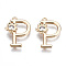 Brass Pendants, with Rhinestones, Cadmium Free & Nickel Free & Lead Free, Alphabet, Golden, Letter.P, 17.5x13x2.5mm, Hole: 1mm