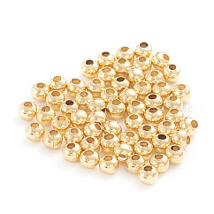 304 Stainless Steel Beads, Hollow Round, Real 18K Gold Plated, 2x2mm, Hole: 0.8mm, about 500pcs/bag