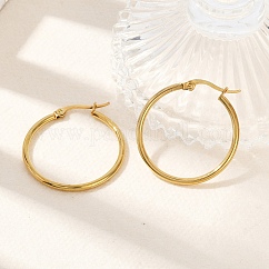 PVD Vacuum Plating 201 Stainless Steel Hoop Earrings for Women, with 304 Stainless Steel Pins, Real 18K Gold Plated, 29.5~30x2mm, Pin: 0.6mm