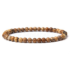 4mm Round Natural Picture Jasper Beads Bracelet for Men, European and American Retro Simple Versatile Stretch Bracelets, 7.48 inch(19cm)