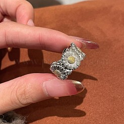 304ステンレススチール製ワイドバンドカフオープンリング  花  ステンレス鋼色  11mm  内径: 調節可能&nbsp;LW9436-2