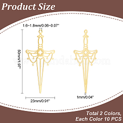20個2色304ステンレススチールビッグペンダント  剣のチャーム  ミックスカラー  50x23x1mm  穴：1.6~1.8mm  10個/カラー&nbsp;STAS-UN0051-35