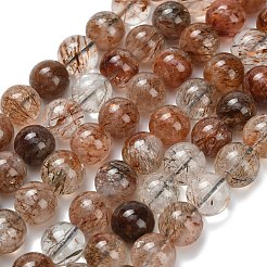 Natural Black Gold Rutilated Quartz Beads Strands&nbsp;G-L642-B09-10mm