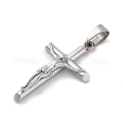 304ステンレスペンダント  クロス  ステンレス鋼色  34.5x20.5x5.5mm  穴：4x7.5mm&nbsp;STAS-G346-33P