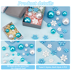 クリスマスをテーマにしたDIYジュエリー作りキット  不透明樹脂スノーフレークカボションを含む  ABSプラスチックパール調ビーズ  空色  164個/袋&nbsp;CRES-PH0001-16