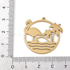 ステンレスペンダント201個  ココナッツの木とフラミンゴのあるフラットラウンド  ゴールドカラー  29.5x30x1mm  穴：1.5mm&nbsp;STAS-I344-03G