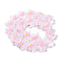 透明ガラスビーズ  手描きのビーズ  エナメル  花  パールピンク  21x22x11mm  穴：1.2mm&nbsp;GLAA-H028-01A