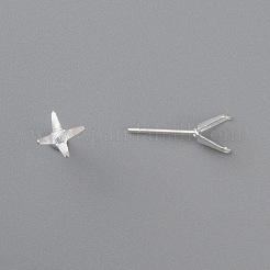 304ステンレススチール製プロングイヤリングセッティング  スタッドピアスパーツ  銀  トレイ：6x6mm  ピン：0.8mm&nbsp;STAS-O098-06S-04