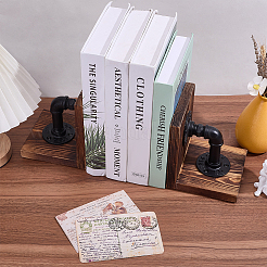 Wood Bookends with Realistic Industrial Pipe&nbsp;DIY-WR0005-45