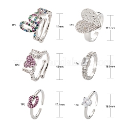 6Pcs 6 Style Brass Micro Pave Cubic Zirconia Solitaire Rings&nbsp;RJEW-LS0001-13P