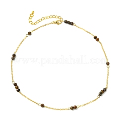 5MM Round Natural Mixed Stone Beads Brass Cable Chain Necklaces for Women&nbsp;NJEW-JN06378