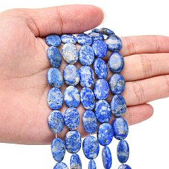 天然石ラピスラズリビーズ連売り  フラットオーバル  14x10x4~5mm  穴：0.7mm  約28~29個/連  15.35''~15.55'（39~39.5センチメートル）&nbsp;G-K311-01A-03