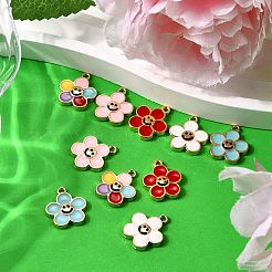10個5スタイルアロイエナメルペンダント  ゴールドカラー  笑顔の花チャーム  ミックスカラー  15~15.5x14x2mm  穴：1.4mm  2個/スタイル&nbsp;ENAM-FP0002-45
