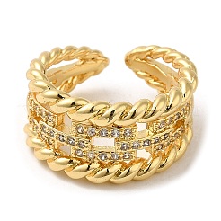 Rack Plating Real 18K Gold Plated Brass Hollow Rectangle Open Cuff Rings&nbsp;RJEW-B048-03G
