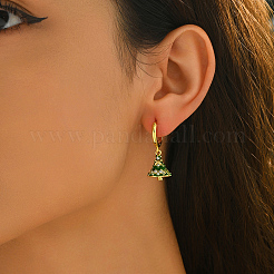 Brass Enamel Christmas Tree Hoop Earrings&nbsp;YN0293