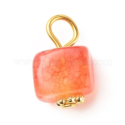 天然石瑪瑙ペンダント  ゴールデンメッキ鉄パーツ  キューブ  レッドオレンジ  14~16x7~8x6~7.5mm  穴：2~4mm&nbsp;PALLOY-JF01586-03