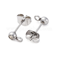 304ステンレススチールスタッドピアス金具  ピアスキャッチとカン付き  ステンレス鋼色  7x4x14mm  穴：1.6mm  ピン：14x0.8mm&nbsp;STAS-V003-10P-01