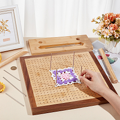 正方形の木製かぎ針編みブロックボード  304ステンレス鋼棒付き  バリーウッド  34x34x1.95cm  穴：3.4mm&nbsp;DIY-BC0013-59B