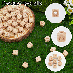156個 26スタイル 木製ヨーロピアンビーズ  キューブ  a～zの文字  12x12x12mm  穴：4.5mm  6個/スタイル&nbsp;WOOD-SC0002-29