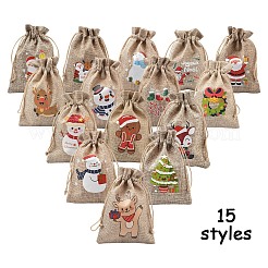 30Pcs 15 Styles Christmas Printed Jute Cloth Storage Pouches&nbsp;ABAG-YW0001-10