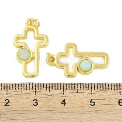 天然＆合成混合原石のペンダント  304ステンレススチール製クロスチャーム、丸カン付き  18KGP本金メッキ  22x13x4mm  穴：2.5mm&nbsp;STAS-P366-02G