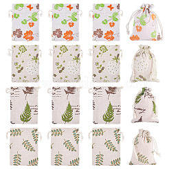 20Pcs 4 Styles Polycotton(Polyester Cotton) Printed Packing Pouches Drawstring Bags&nbsp;ABAG-TA0002-10