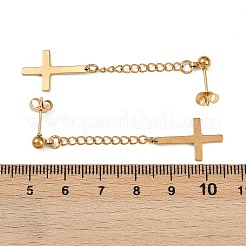 Christian Upside Down Cross 201 Stainless Steel Dangle Stud Earrings&nbsp;EJEW-P314-01B-G