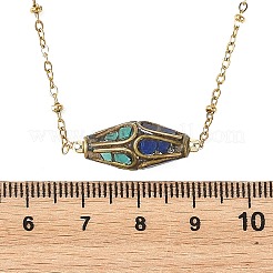 Brass Synthetic Coral and Turquoise Tibetan Beads Pendant 304 Stainless Steel Satellite Chain Necklaces&nbsp;NJEW-JN06517
