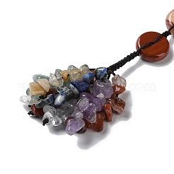 7 Chakra Flat Round Natural Gemstone Pendant Decoration&nbsp;HJEW-H060-04