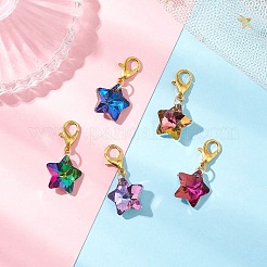 星のガラスペンダント装飾  バッグの飾りに使えるロブスタークロウ留め具チャーム  ミックスカラー  26mm&nbsp;HJEW-JM02956