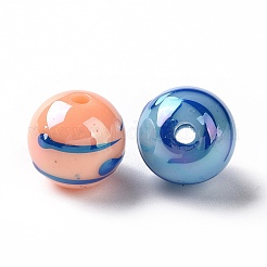 UVメッキレインボー虹色ドローベンチアクリルビーズ  ラウンド  ミディアムブルー  12x11~11.5mm  穴：2mm&nbsp;OACR-E009-10G