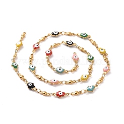 Enamel Hamsa Hand with Evil Eye Link Chains&nbsp;CHS-G023-02G-02