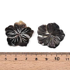 天然の黒リップシェル彫刻ペンダント  花のチャーム  27~29x27.5~30x2~4mm  穴：1.6mm&nbsp;SHEL-T020-21