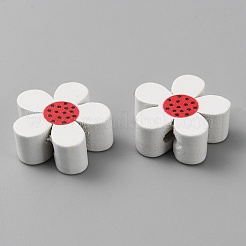 プリントウッドビーズ  木製スプリングビーズ  ホワイトスモーク  花  2x2x0.8cm  穴：2mm&nbsp;WOOD-CJC0011-04B