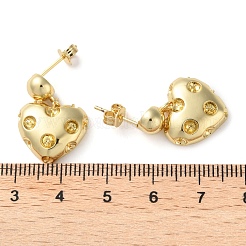 ハート真鍮スタッドピアス金具  片穴パーツ用  長持ちメッキ  鉛フリー＆カドミウムフリー  18KGP本金メッキ  22x15.5mm  ピン：0.8x11mm（片穴ビーズ用）、0.6mm&nbsp;EJEW-A045-10G
