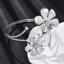 Flower Alloy Arm Cuff Bangles for Girl Women&nbsp;LS-AJEW-A063-01A-P