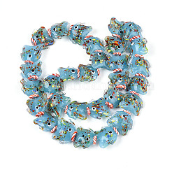 手作りランプワークビーズ  魚  空色  14.5~19x17~21.5x9~10mm  穴：1.2~1.4mm  約29~30個/連  17.32~18.50''（44~47センチメートル）&nbsp;LAMP-T023-16C