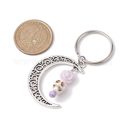 合金&合成ターコイズ&樹脂キーホルダー5個  ムーン  花  スカル  ラベンダー  6.8cm&nbsp;KEYC-JKC00777-02