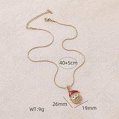 316 Surgical Stainless Steel & Glass Christmas Santa Claus Pendant Necklaces with Enamel for Women&nbsp;KI9452