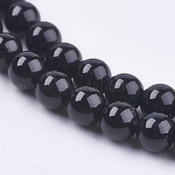 ナチュラルブラックオニキスビーズ連売り  染め＆加熱  グレードAB  ラウンド  ブラック  4mm  穴：0.8mm  約91~95個/連  14.3インチ&nbsp;X-G-H1567-4MM