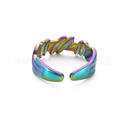 Rainbow Color 304 Stainless Steel Empaistic Open Cuff Rings&nbsp;RJEW-N038-044M