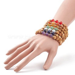 7Pcs 7 Style Natural Wood & Mixed Gemstone Round Beaded Stretch Bracelets Set&nbsp;BJEW-JB08813