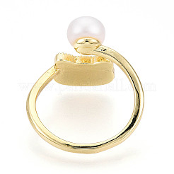 Brass & Natural Pearls Adjustable Open Cuff Rings for Women&nbsp;PEAR-N020-07J