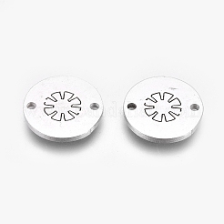 変色しにくい304ステンレススチールリンクコネクター  レーザー切断  花付きフラットラウンド  ステンレス鋼色  11.5x1mm  穴：1.2mm&nbsp;STAS-F240-84P