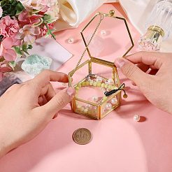 金色の金属フレーム付きガラス製ジュエリープレゼンテーションボックス  ネックレスの収納に  六角  透明  8.1x8.1x4.5cm&nbsp;CON-WH0133-014