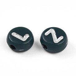 不透明なアクリルビーズ  アルファベット付きフラットラウンド  ダークスレートグレー  7x4mm  穴：1.6mm  約3846個/500g&nbsp;OACR-H046-02E
