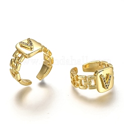 Brass Micro Pave Clear Cubic Zirconia Cuff Rings&nbsp;RJEW-H541-01V-G
